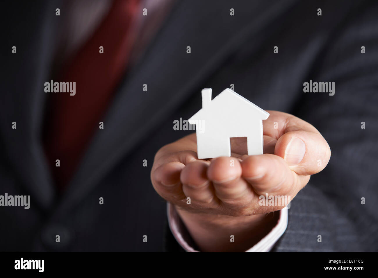 Businessman Holding Model House In Palm Of Hand Stock Photo - Alamy