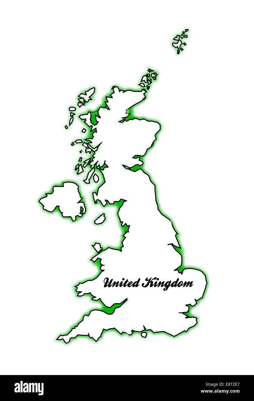 Outline map of the United Kingdom of England Scotland Northern Ireland and Wales over white Stock Photo
