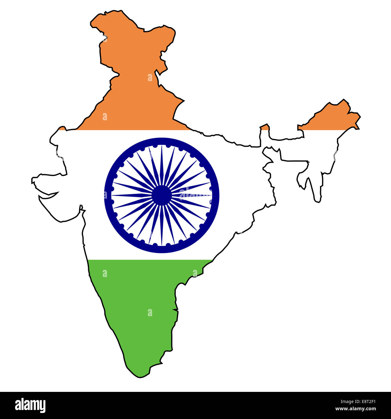 Outline map of India over a map and white background Stock Photo