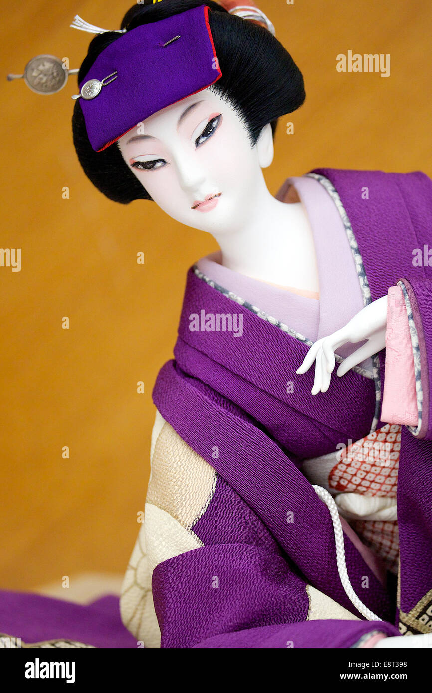 Japanese dolls dressed in traditional wear of the Edo era are displayed