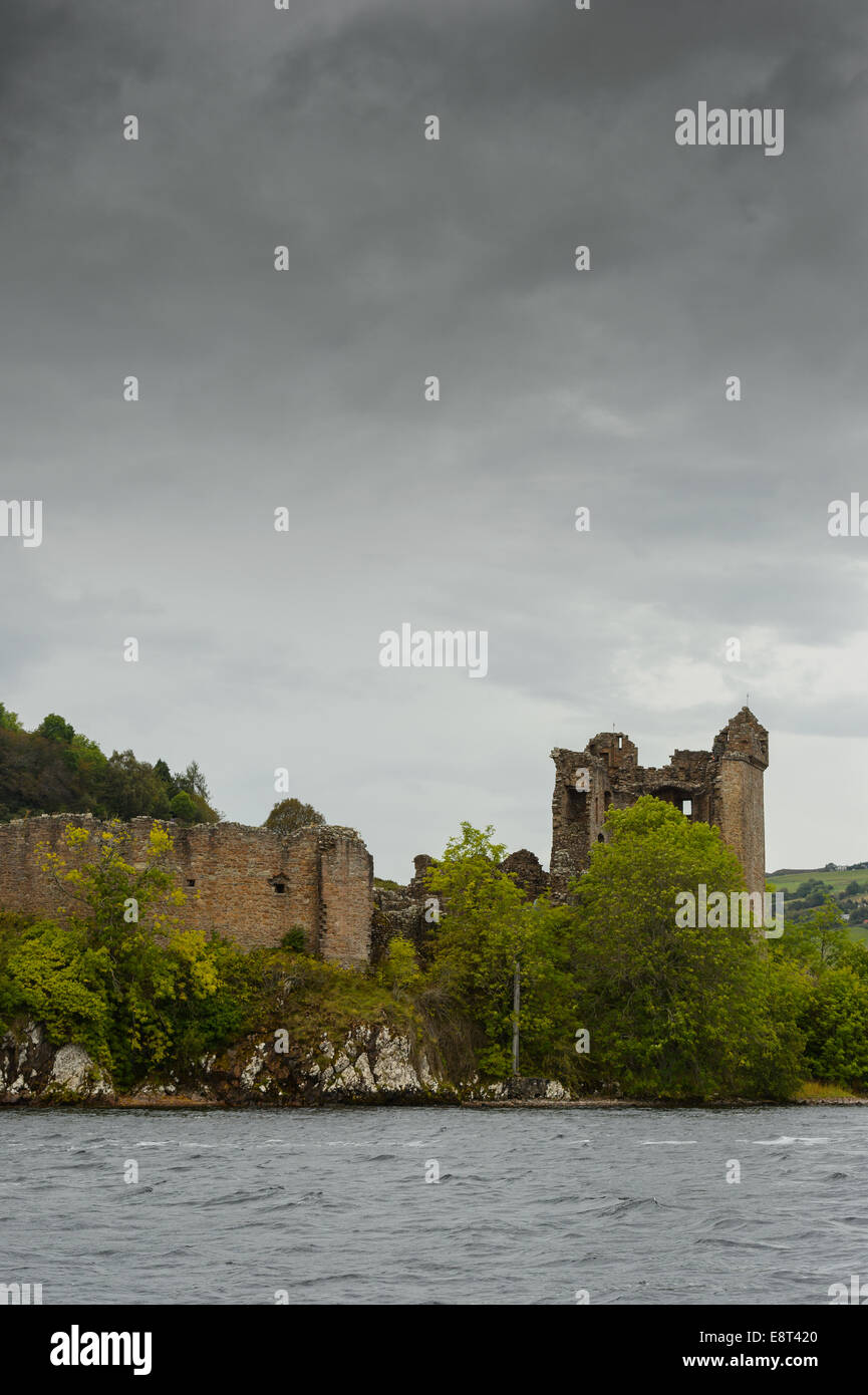 Scottish tourism - a ruined Urquhart Castle ruins on the banks of Loch Ness near Drumnadrochit, Highland, Scotland. Stock Photo