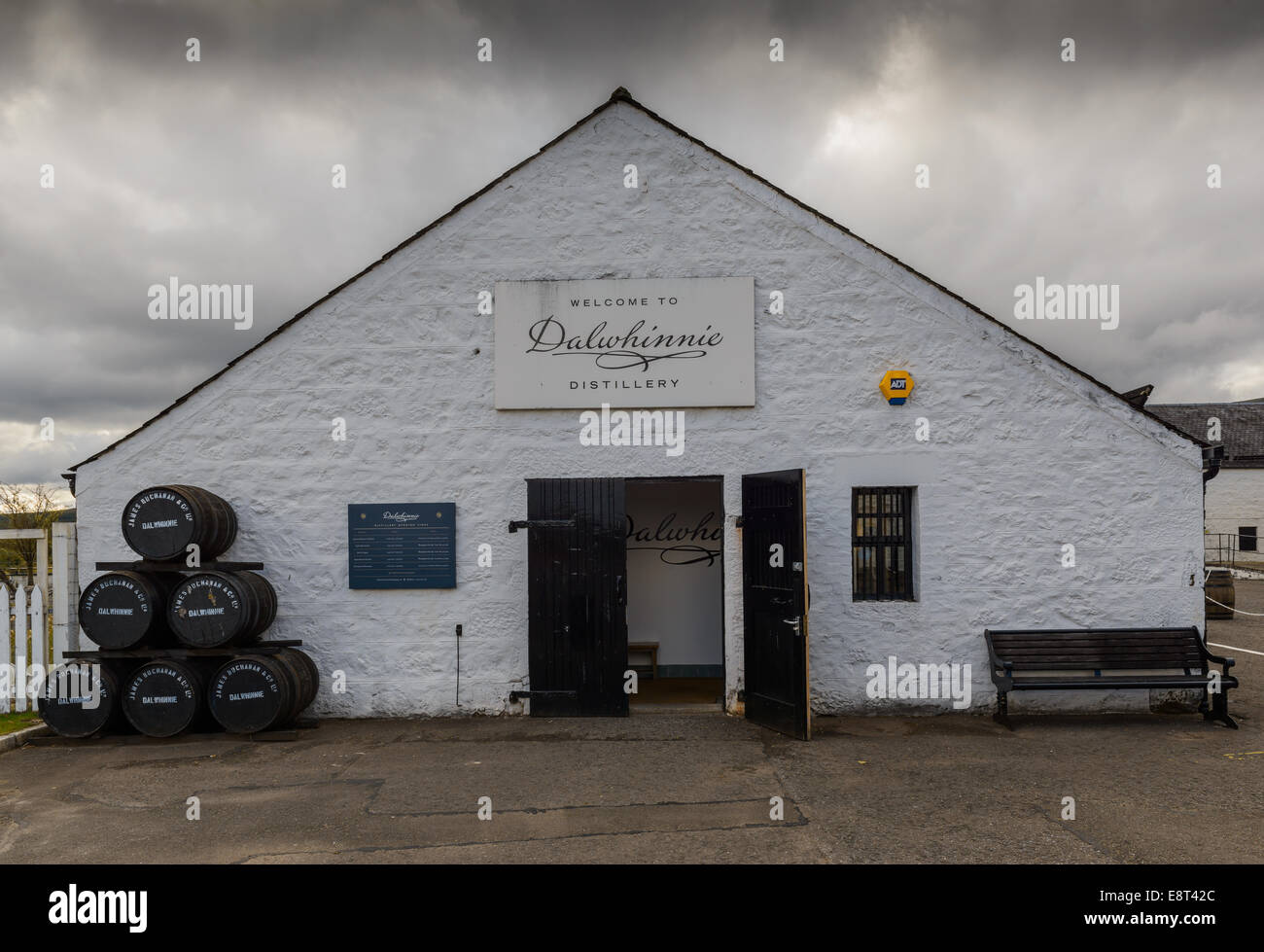 Exterior of Dalwhinnie Distillery Visitor Centre, Highland, Scotland. A subsidiary of the Diageo group. Whisky whiskey Stock Photo