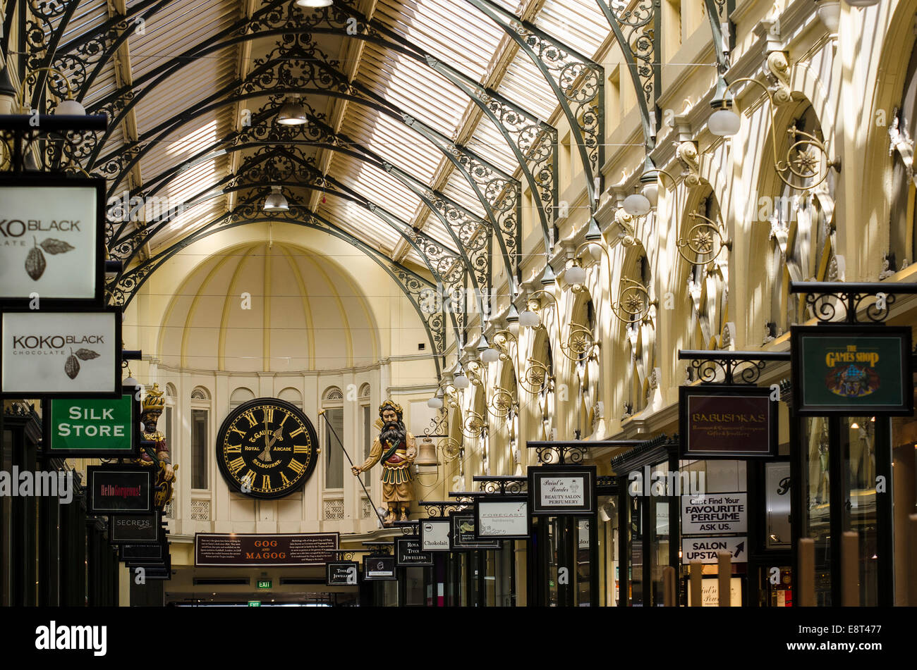 The ornate Royal Arcade in downtown Melbourne Australia. Stock Photo