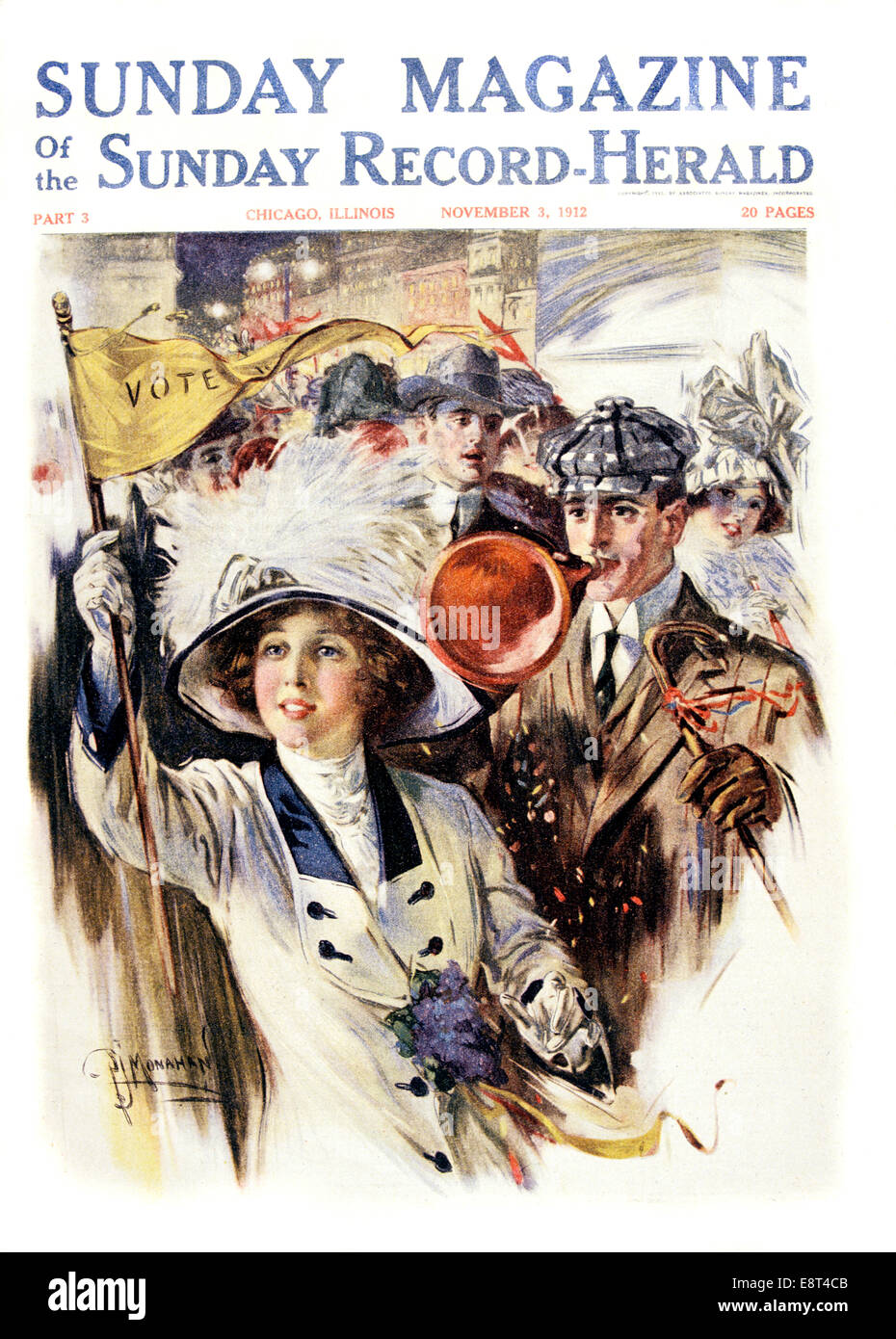 1910s 1912 COVER SUNDAY MAGAZINE CHICAGO RALLY FOR WOMAN'S RIGHT TO VOTE WOMEN SUFFRAGE Stock Photo