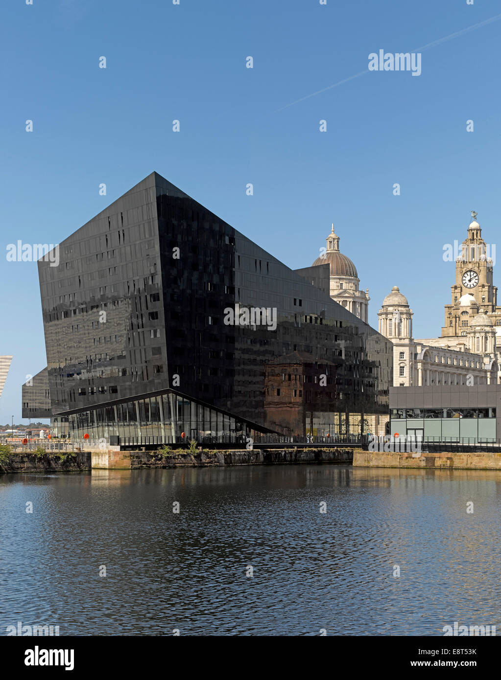 Man Island Development, Liverpool, United Kingdom. Architect: Broadway Malyan Limited, 2014. Overall view over docks. Stock Photo