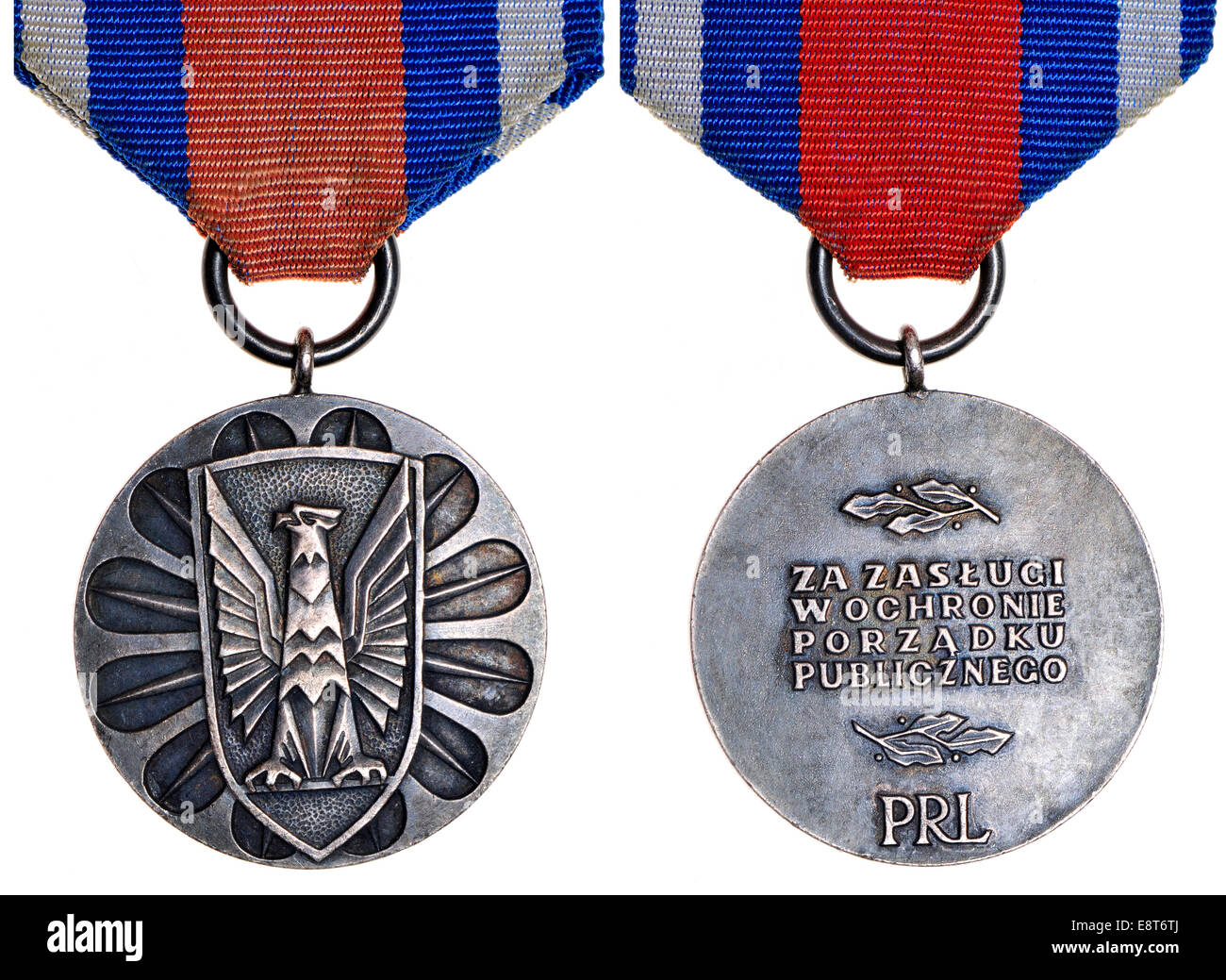 Polish silver medal awarded for 'Merit in Public Protection' - 'W OCHRONIE PORZADKU PUBLICZNEGO' Stock Photo