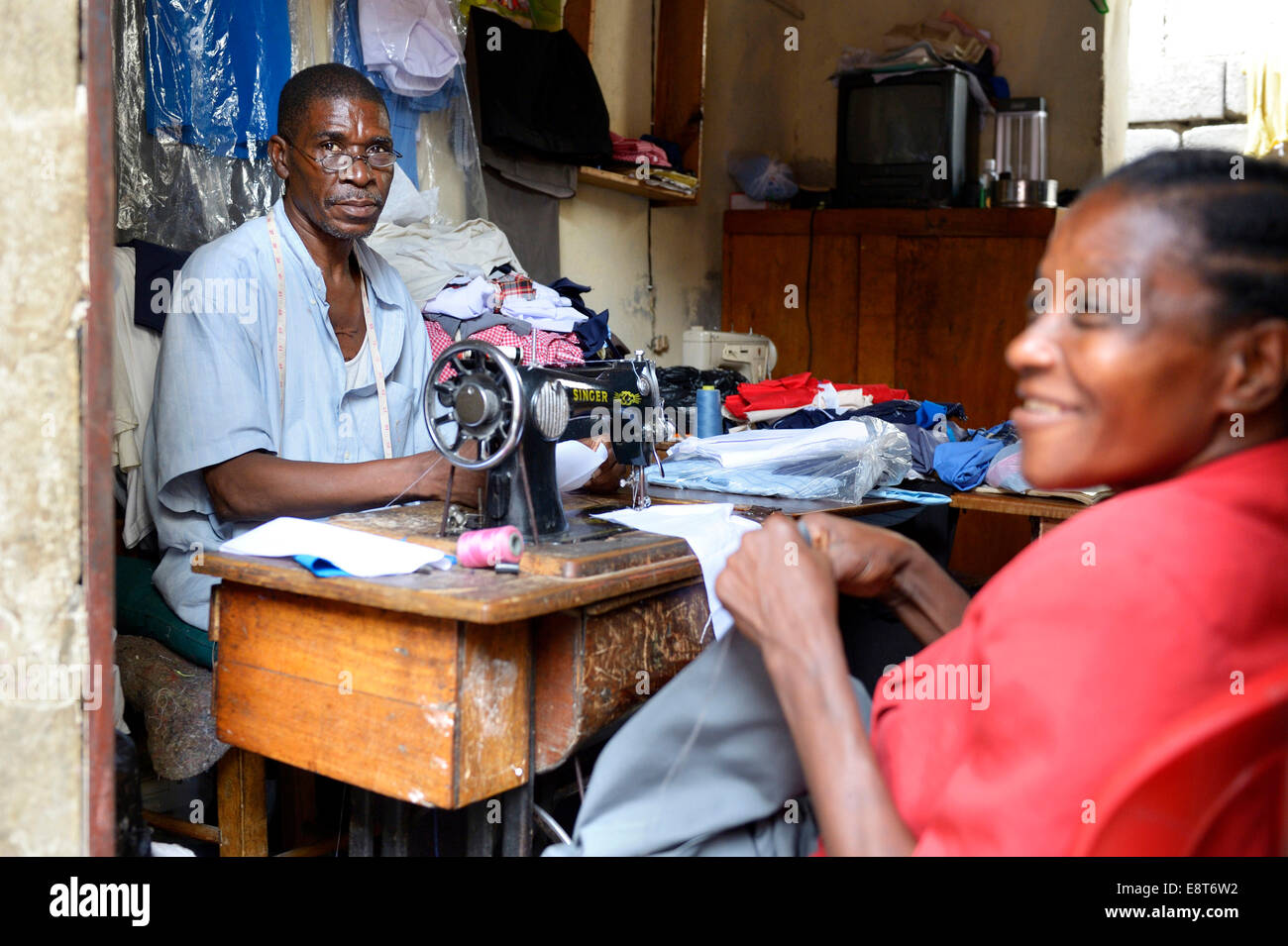 Tailor and dressmaker, Fort National slum, Port-au-Prince, Haiti Stock Photo