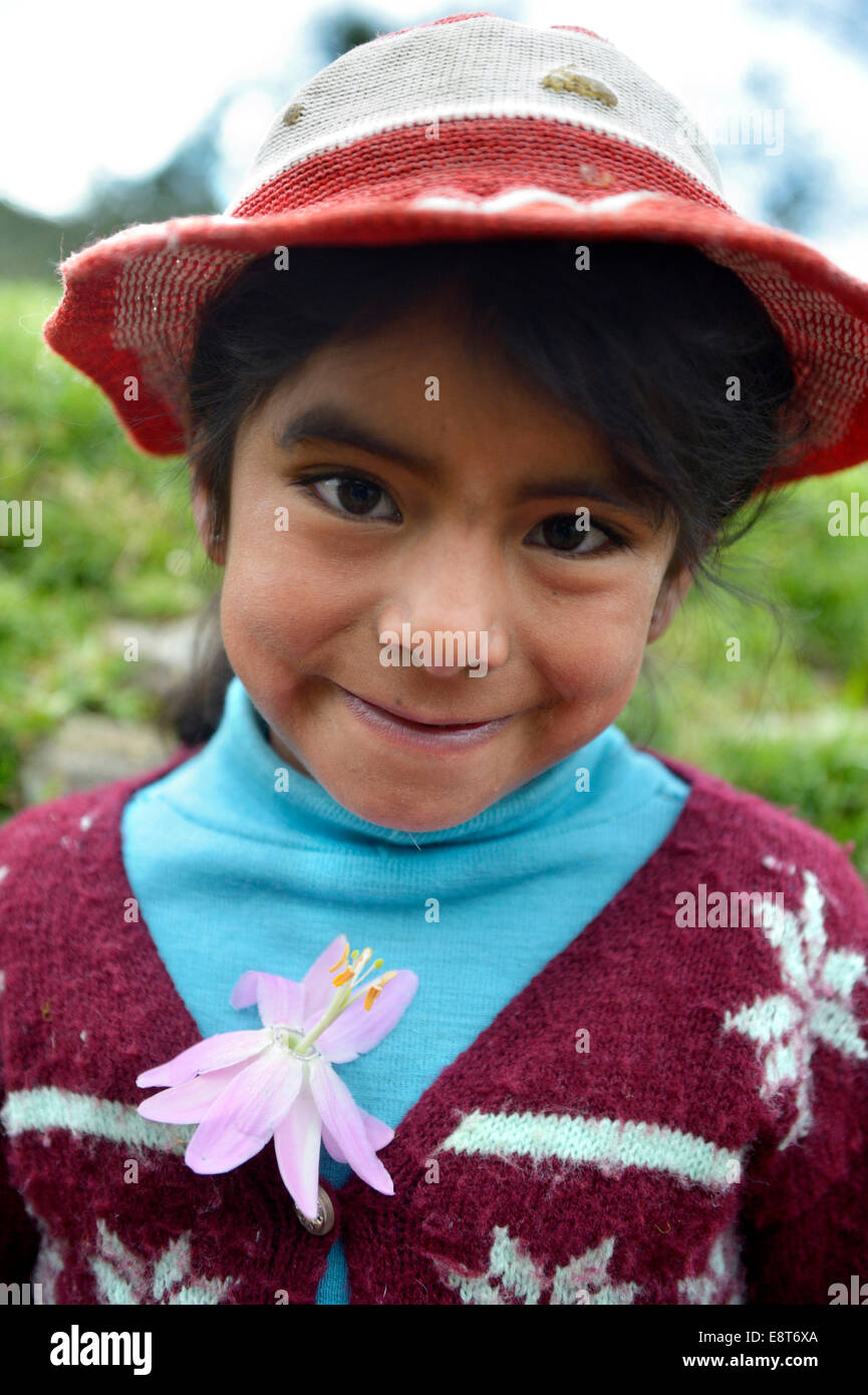 Girl, 8 years, Portrait, Chuquis, Huanuco Province, Peru Stock Photo