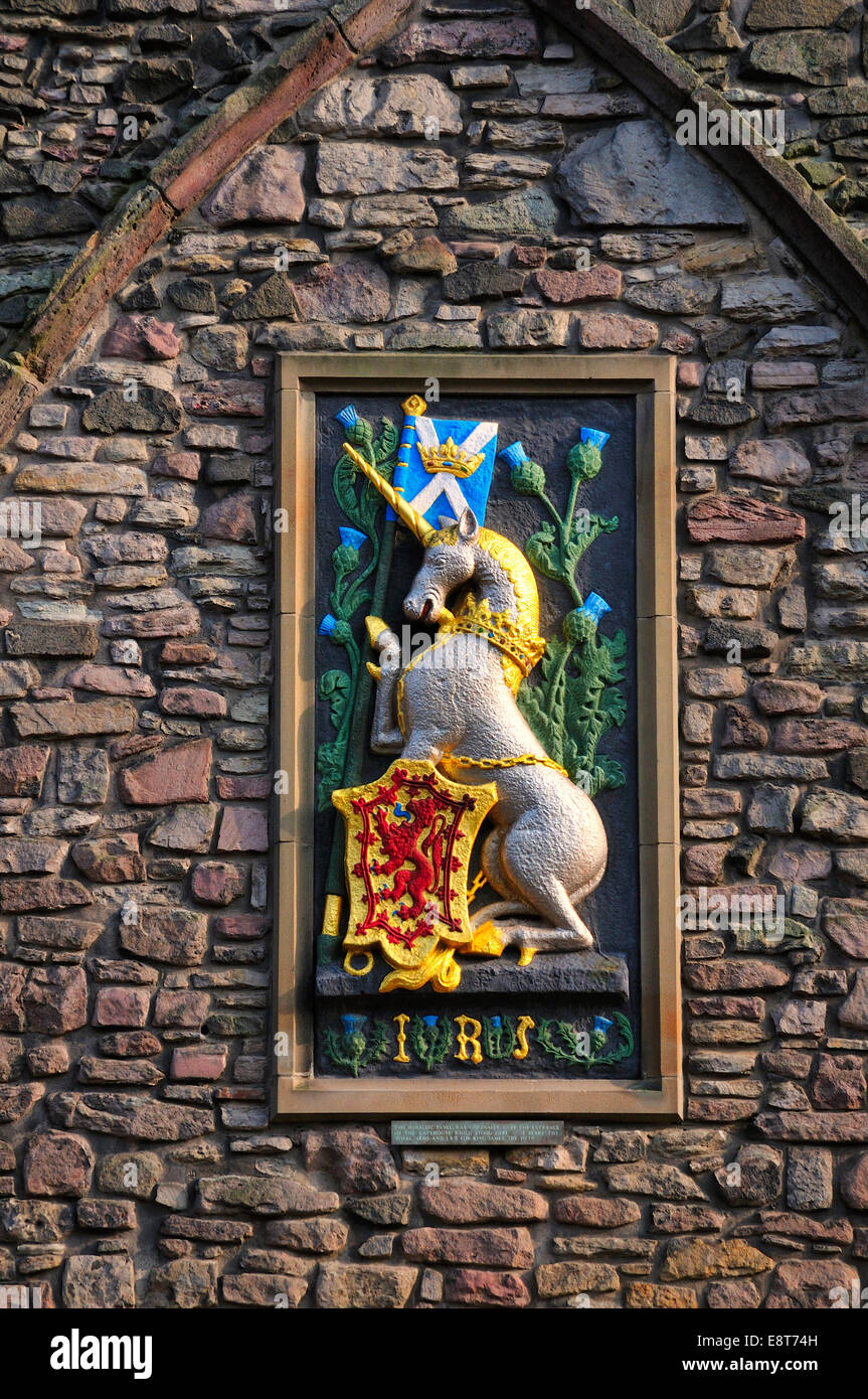 Unicorn with the arms of Edinburgh, at the gatehouse of Holyrood Palace