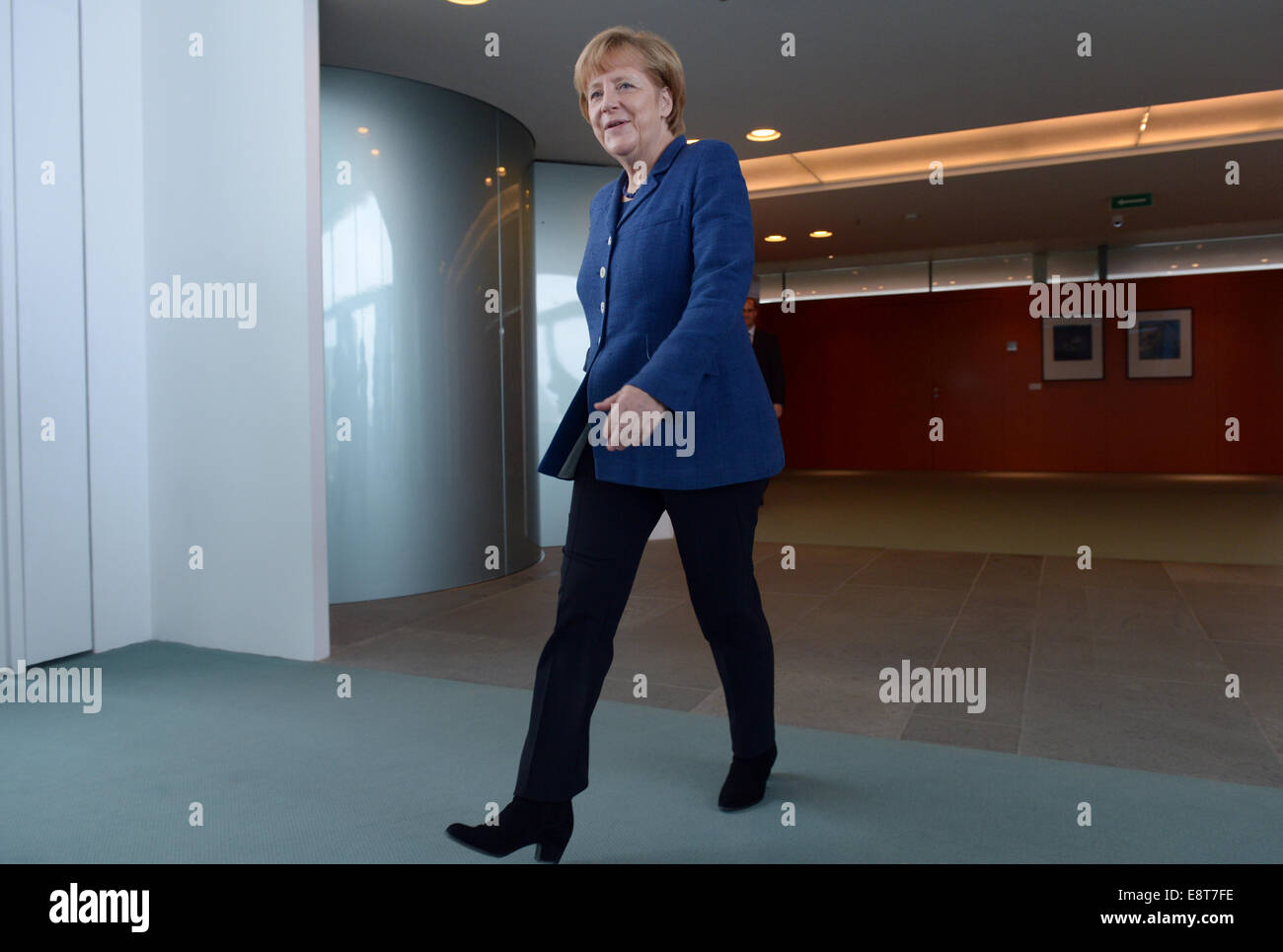 Berlin, Germany. 14th Oct, 2014. Chancellor Angela Merkel at the federal chancellory in Berlin, Germany, 14 October 2014. She will meet with representatives of select international non-governmental organizations. Photo: RAINER JENSEN/dpa/Alamy Live News Stock Photo