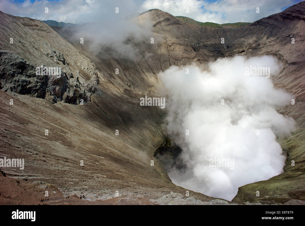 Volcano, crater edge, steam, Mount Bromo, Cemoro Lawang or Cemorolawang, East Java, Indonesia Stock Photo
