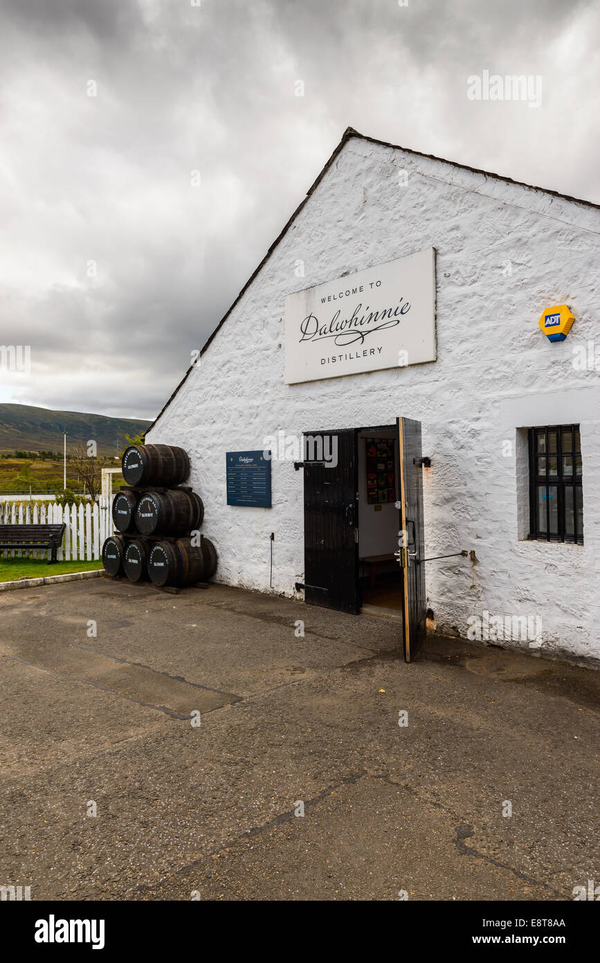 The visitor centre center at Dalwhinnie Distillery Buildings, Highland, Scotland. Highest distillery in Scotland, a record. Stock Photo
