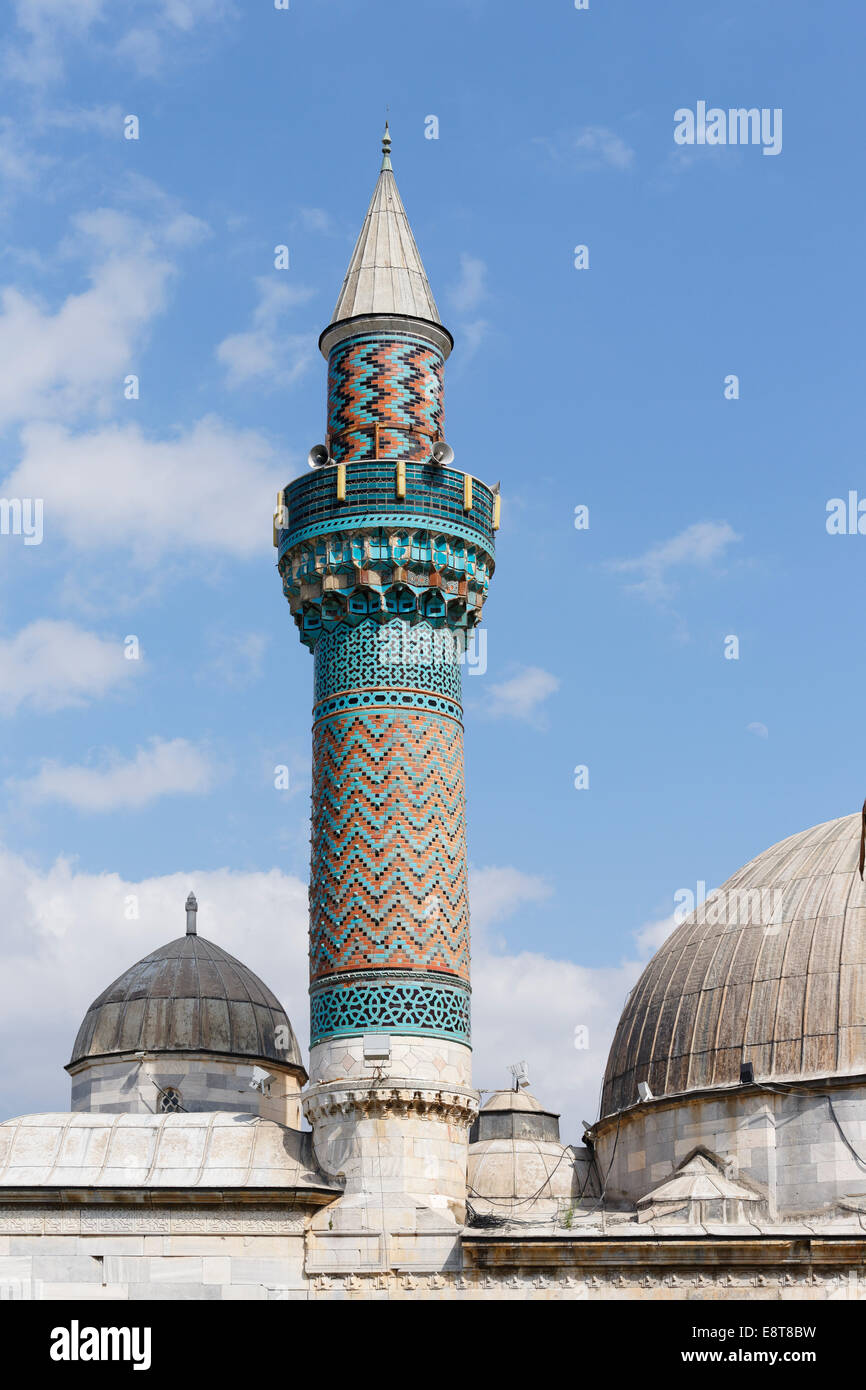 Minaret with faience, Green Mosque or Yeşil Camii, Iznik, Bursa Province, Marmara Region, Turkey Stock Photo