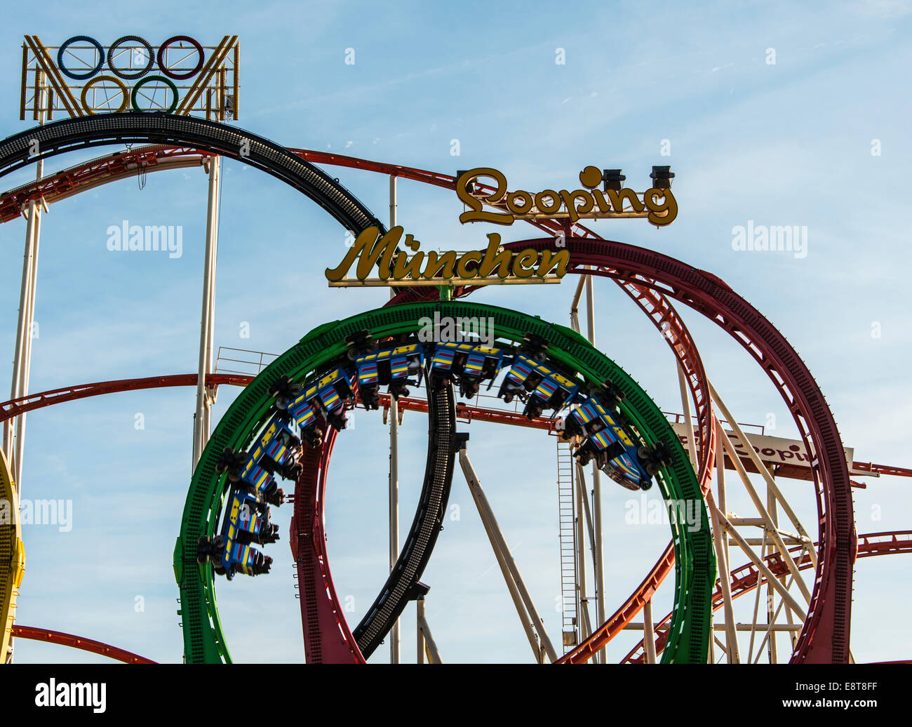 Olympia Looping fun ride with 5 loopings, Oktoberfest, Munich, Upper Bavaria, Bavaria, Germany Stock Photo