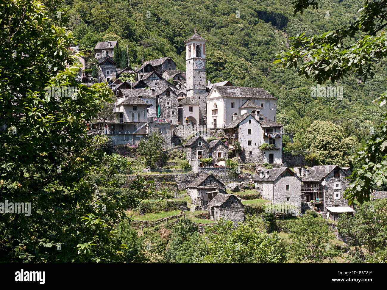 Village of Corippo, Verzasca Valley, Ticino, Switzerland Stock Photo