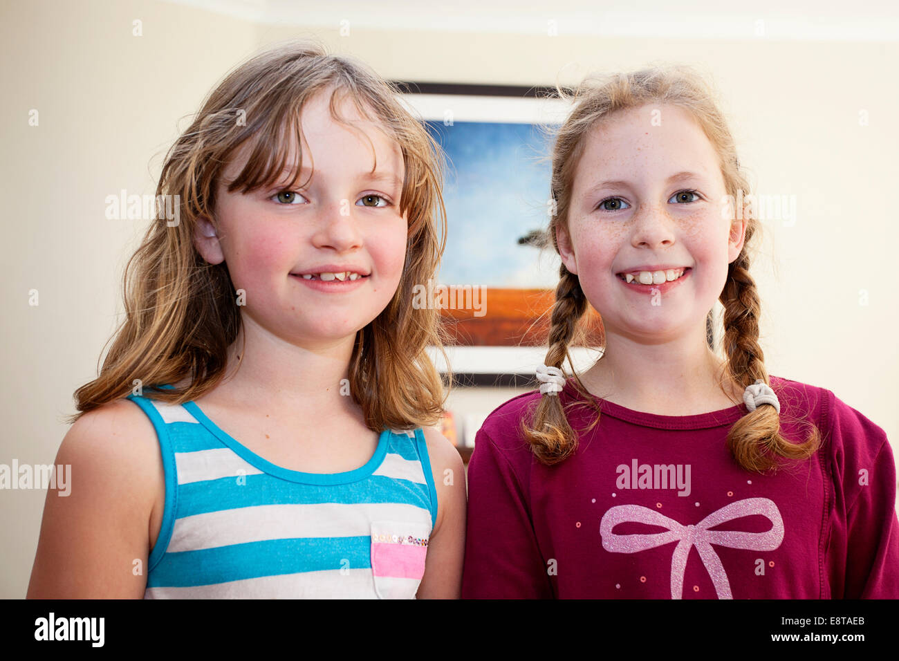 Two girls pose for portrait picture. Stock Photo