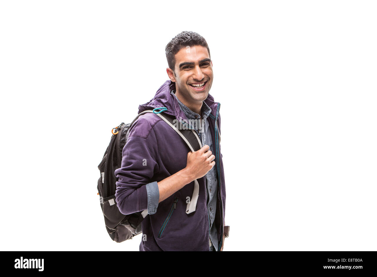 Indian student carrying backpack Stock Photo