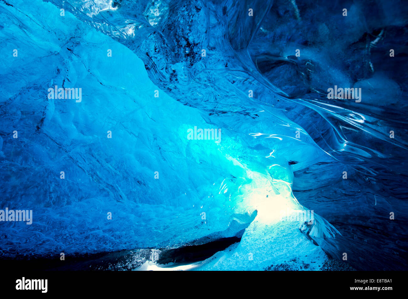 Light glowing in glaciers, Vatnajokull, Austurland, Iceland Stock Photo