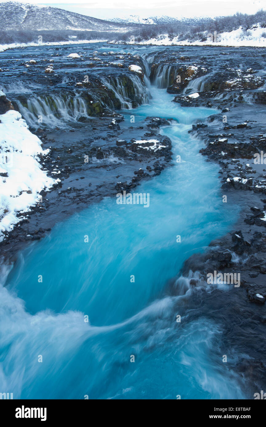 River flowing from waterfall, Bruarfoss, Sudhurland, Iceland Stock Photo