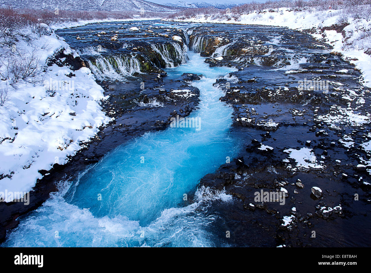 River flowing from waterfall, Bruarfoss, Sudhurland, Iceland Stock Photo