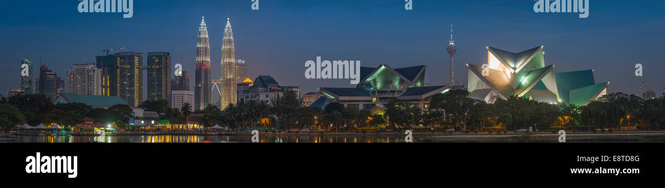 Panoramic view of illuminated Kuala Lumpur city skyline, Kuala Lumpur, Malaysia Stock Photo