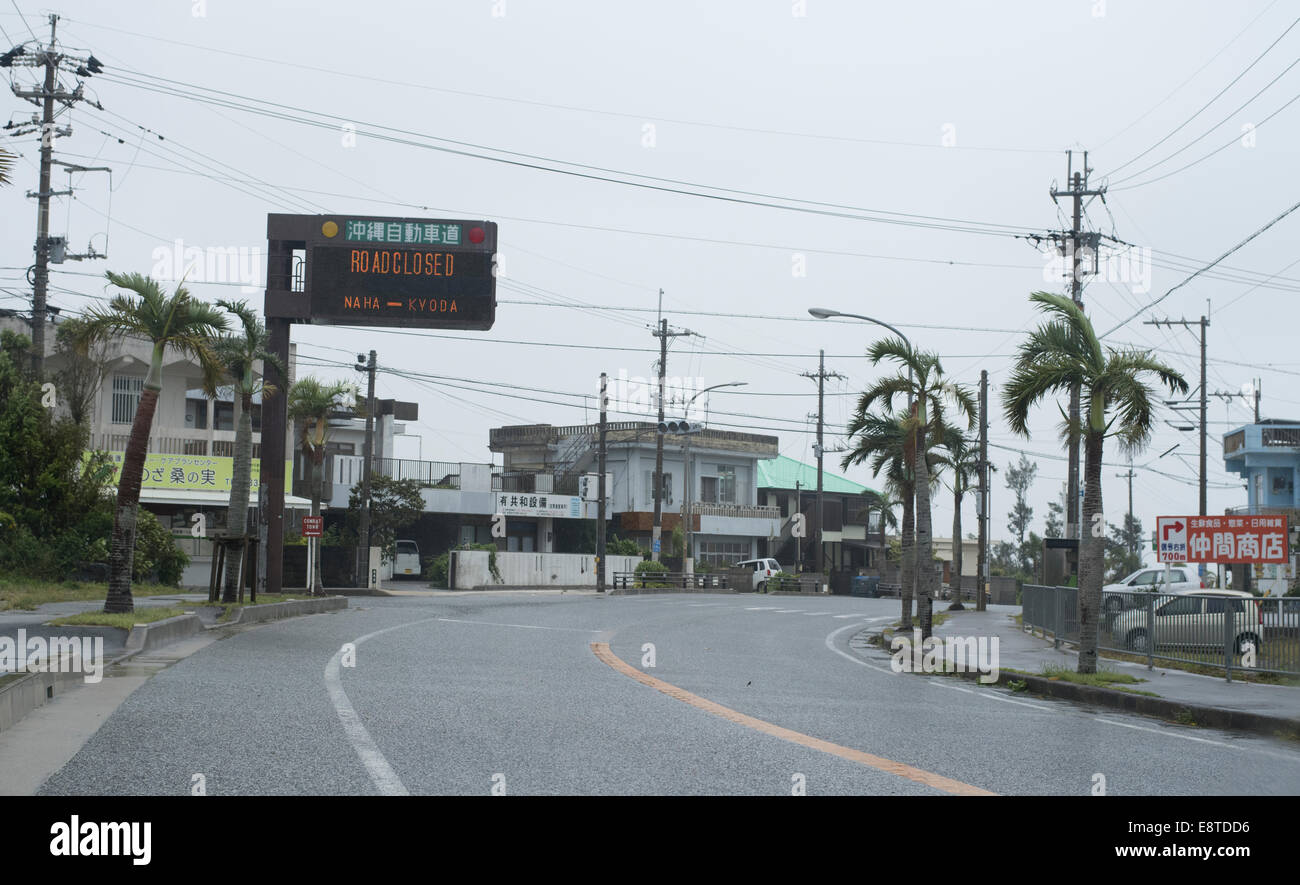 The expressways closed during and after Typhoon Vongfong  hit Okinawa, Japan 11th and 12th of October 2014 Stock Photo