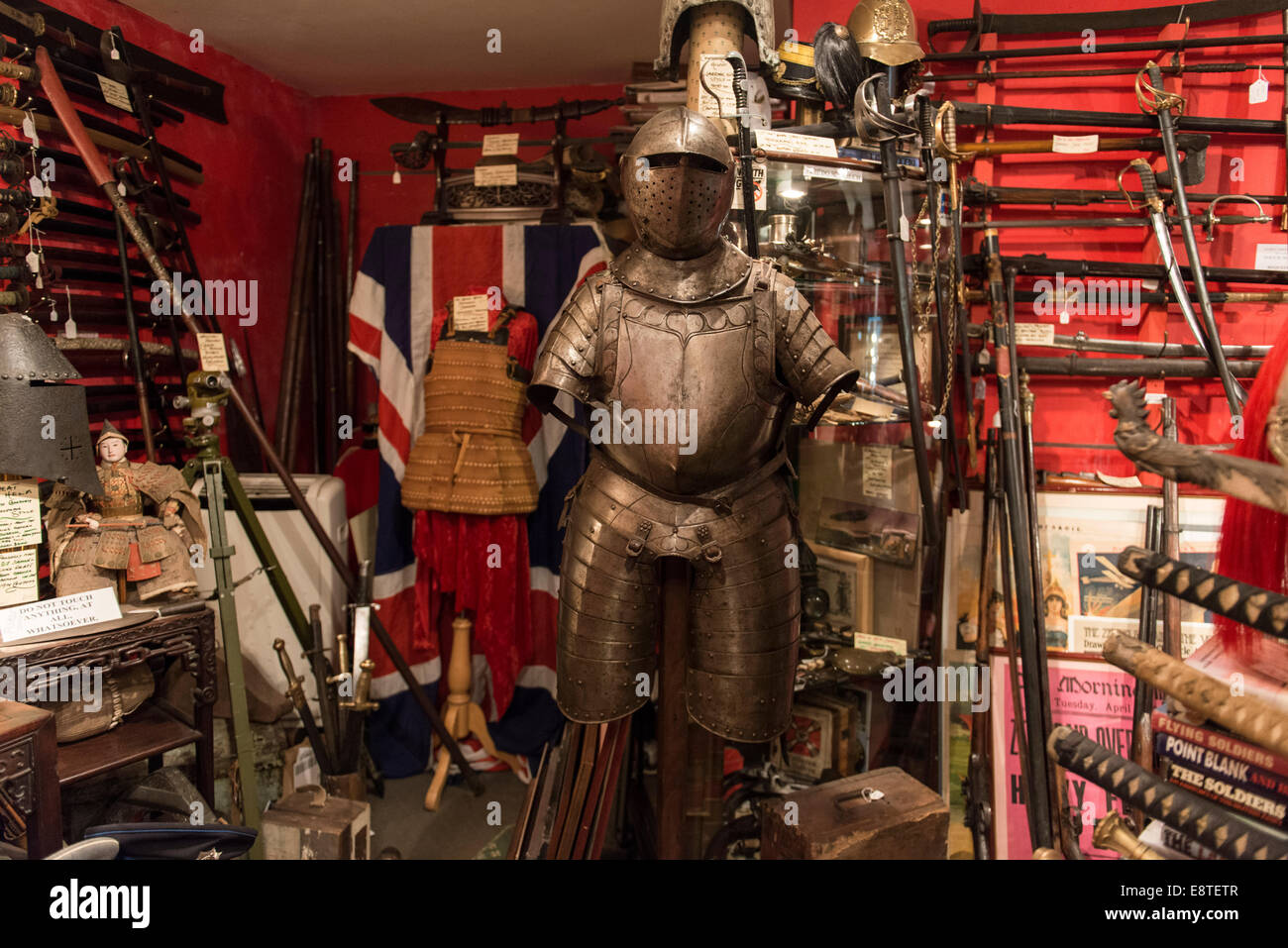 Interior of The Lanes Armory shop in Brighton selling militaria historical ephemera & interesting items from around the world Stock Photo