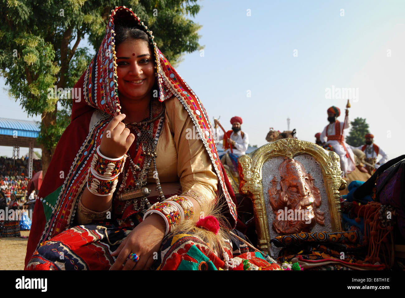 Portrait of a Rajasthani woman with traditional ornaments and clothings, Pushkar, Rajasthan, India Stock Photo
