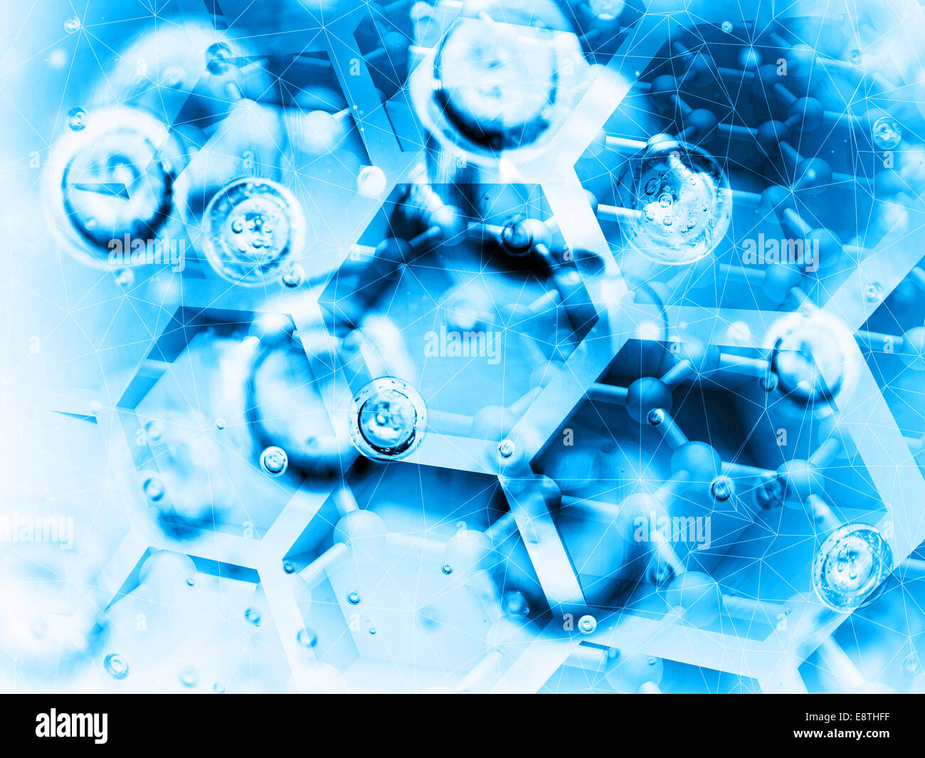Science background illustration, bright blue chemical molecular structures Stock Photo