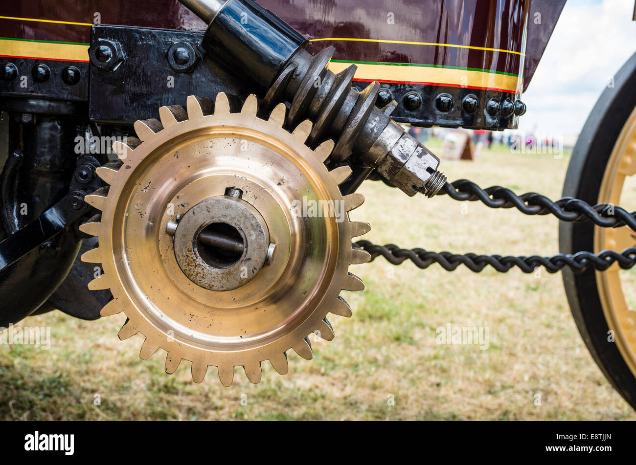 Brass gear wheel on old steam traction engine Stock Photo