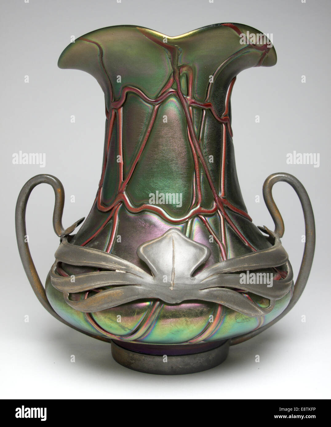 Art Nouveau Pallme Konig glass vase with pewter mounts, circa 1900 Stock Photo