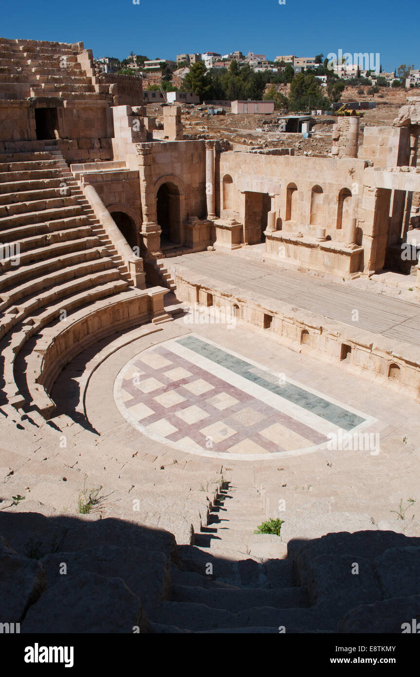 Jerash, Jordan: the North Theater, built in 165 AD and used as a performance stage and the city council chamber in the archaeological city Stock Photo