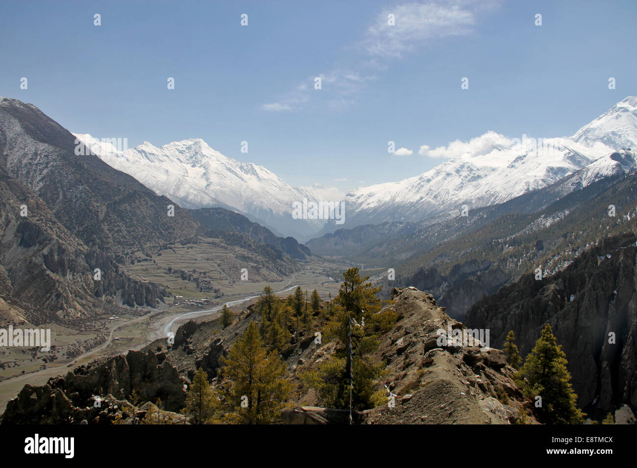 View Down The Manang Valley Nepal Stock Photo Alamy