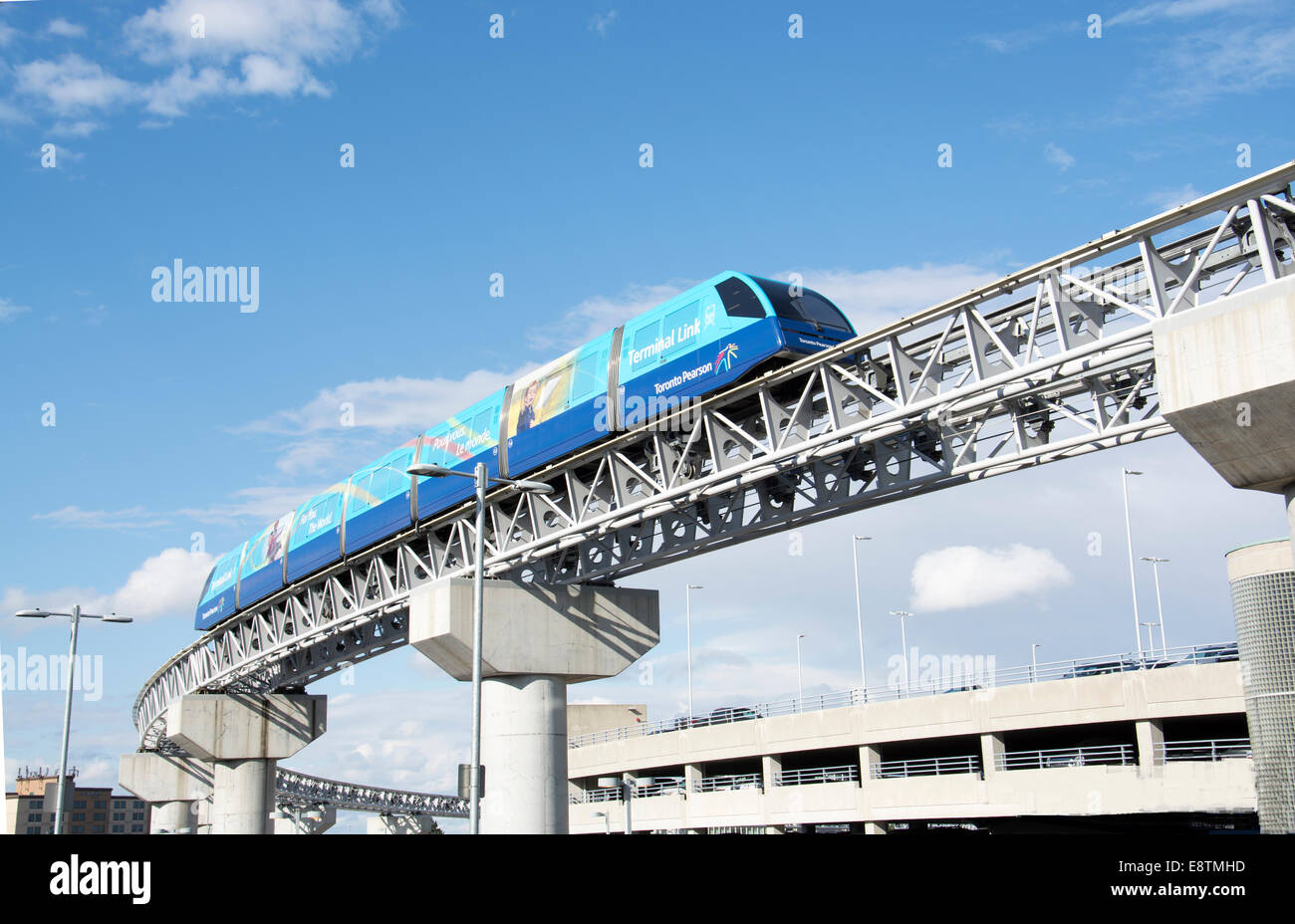 Futuristic monorail shuttle train at Toronto Pearson Airport, Canada