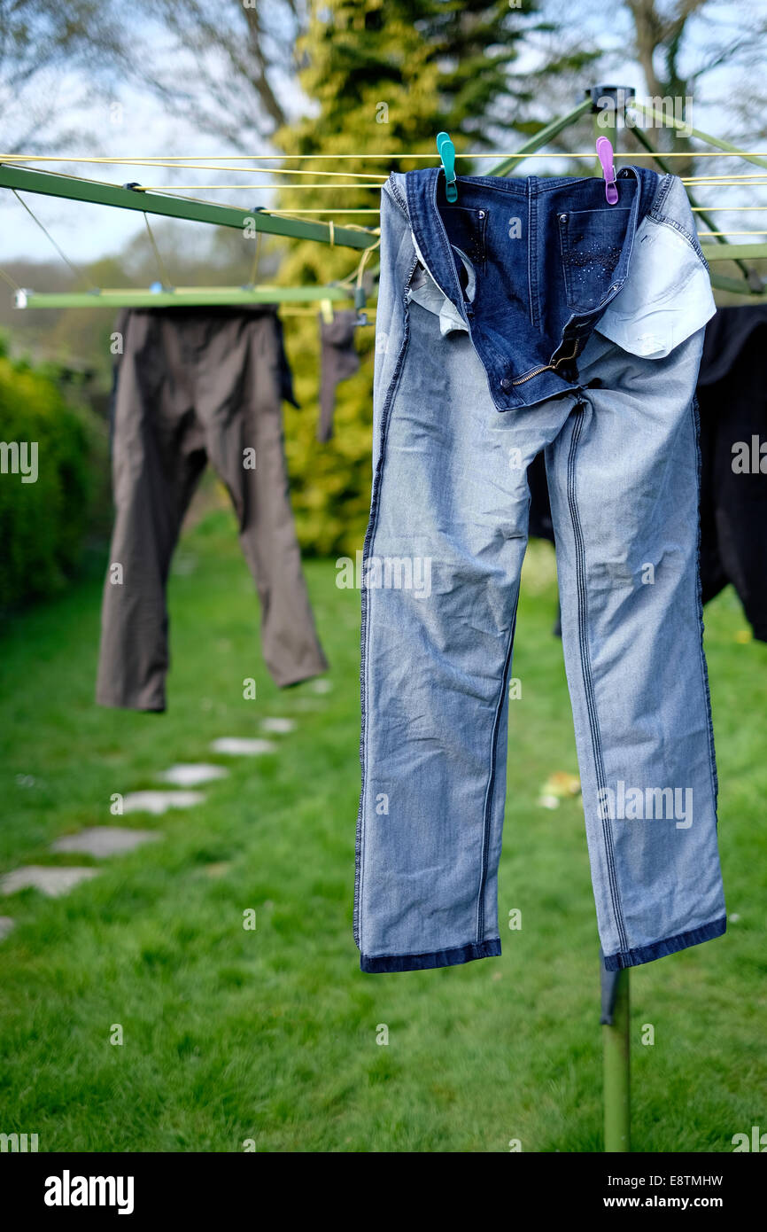 Jeans hung dry Stock Photo
