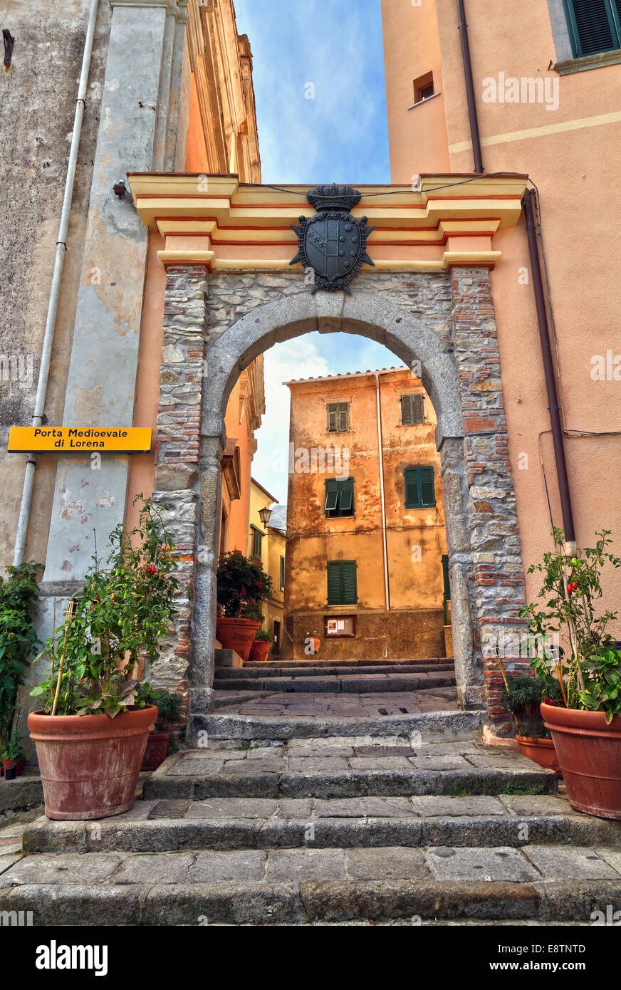 the ancient gate of Lorena in Marciana village, Elba Island, Italy Stock Photo