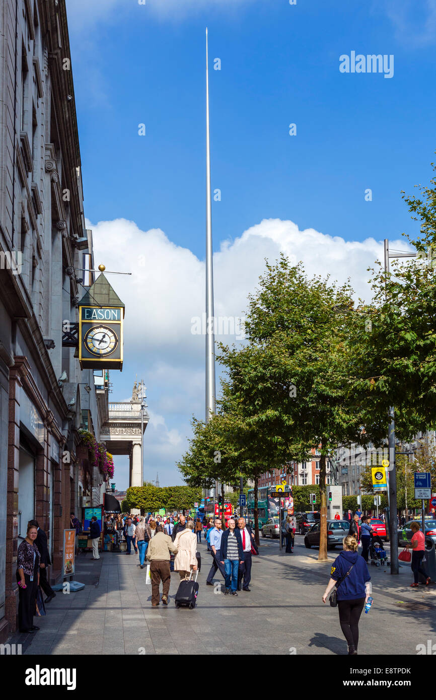 O'Connell Street looking towards the Spire, Dublin City, Republic of Ireland Stock Photo
