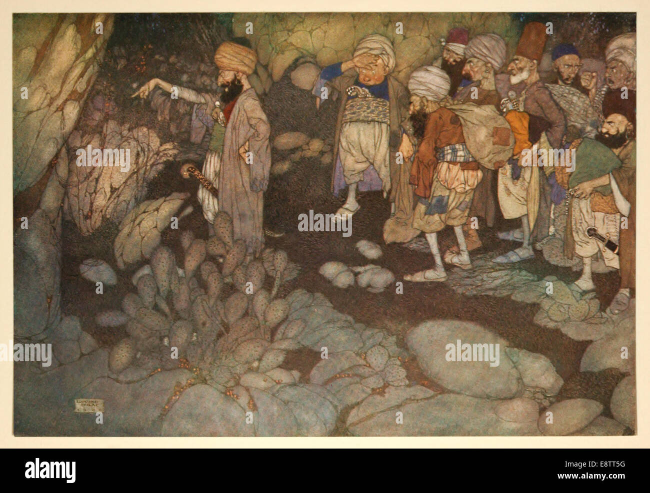 Ali Baba - Edmund Dulac illustration from ‘Stories from the Arabian nights’ by Laurence Housman. See description for more info. Stock Photo