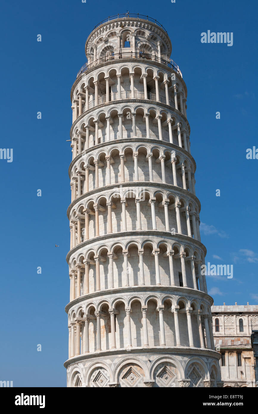 Leaning Tower of Pisa against blue sky in the Campo Dei Miracoli, Pisa, Italy Stock Photo