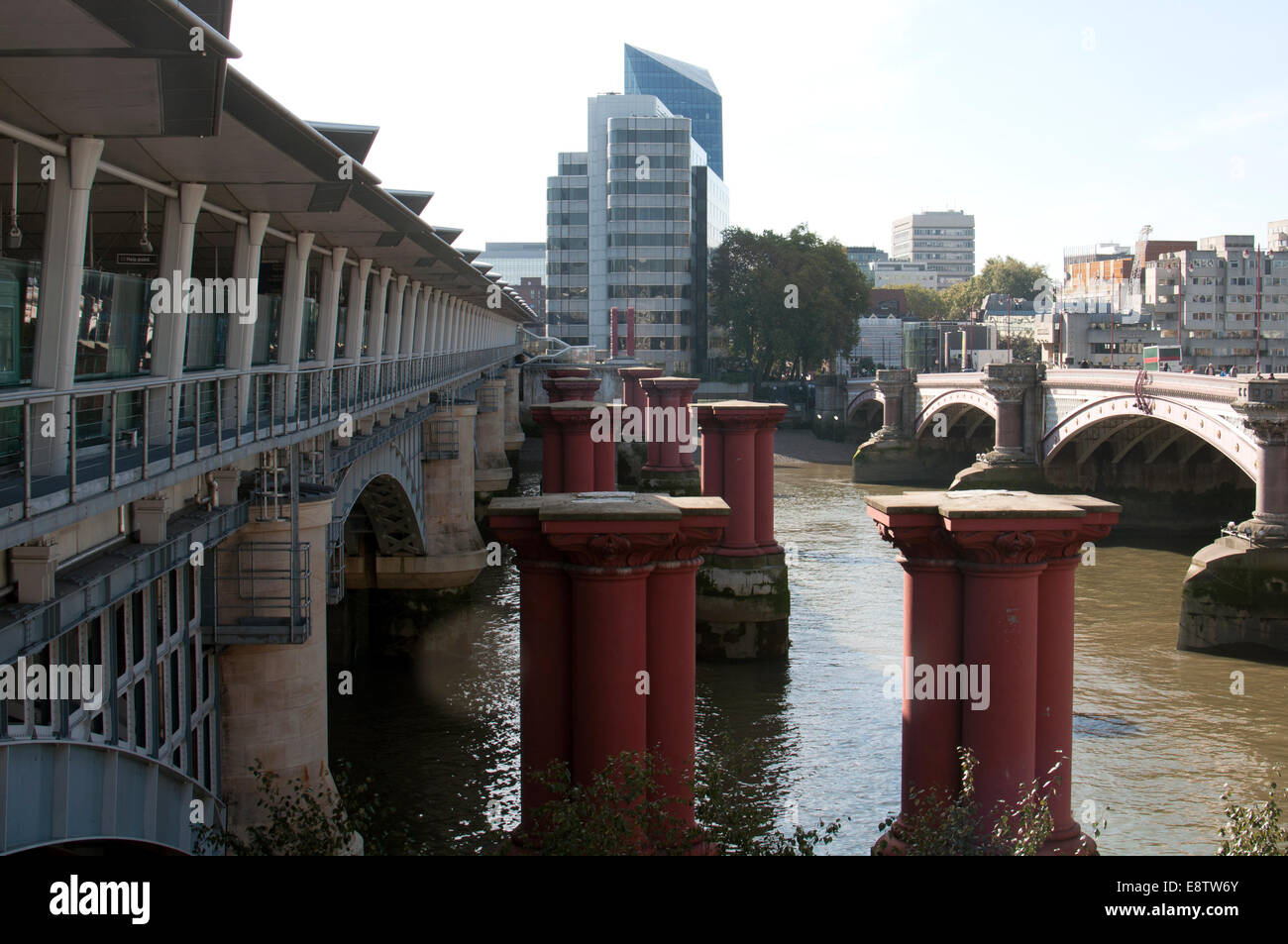 Blackfriars road and rail bridges, London, UK Stock Photo