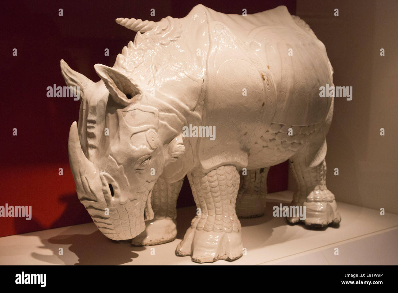 The exhibition 'Germany - Memories of a Nation' opens at the British Museum, London. Porcelain Rhino based on Dürer's Print Stock Photo