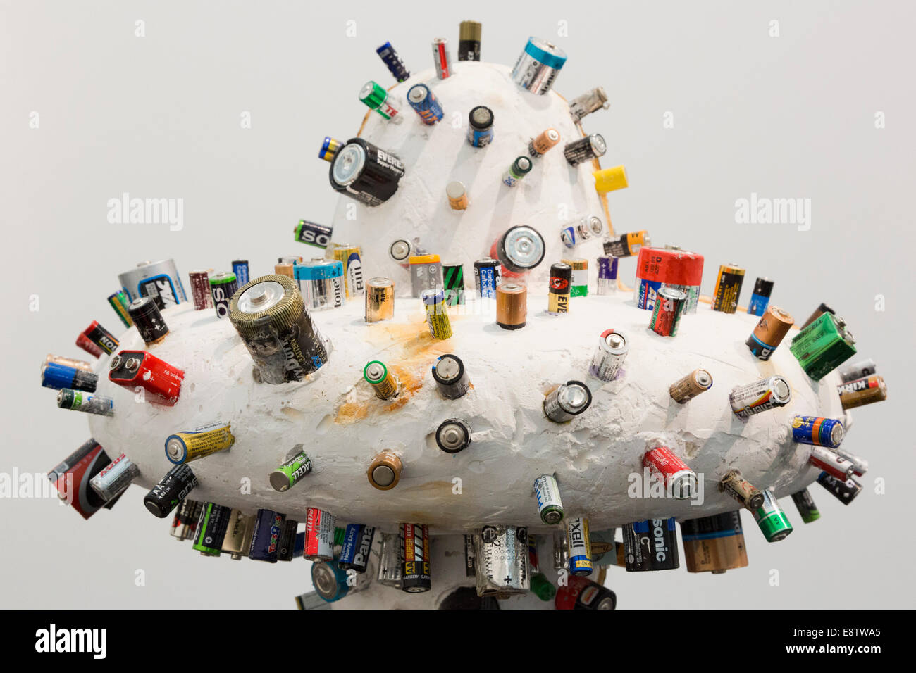 Frieze Art Fair 2014, artwork with used batteries by Evan Holloway Stock Photo