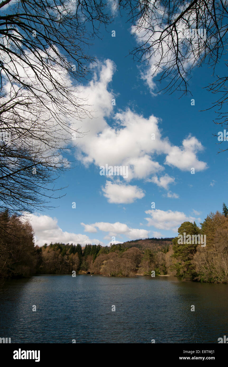 View across the lower loch, Bowhill, Selkirk Stock Photo