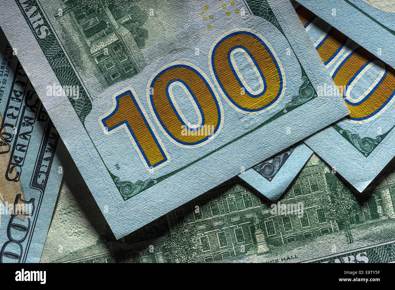 New hundred Dollar Bills for background Stock Photo