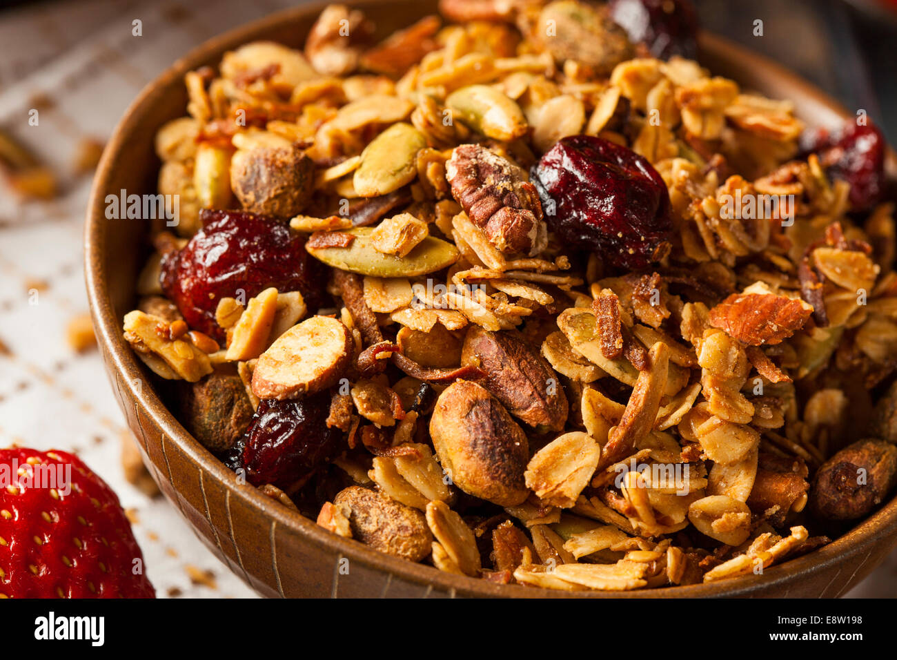 Healthy Homemade Granola with Nuts and Dried Cranberries Stock Photo