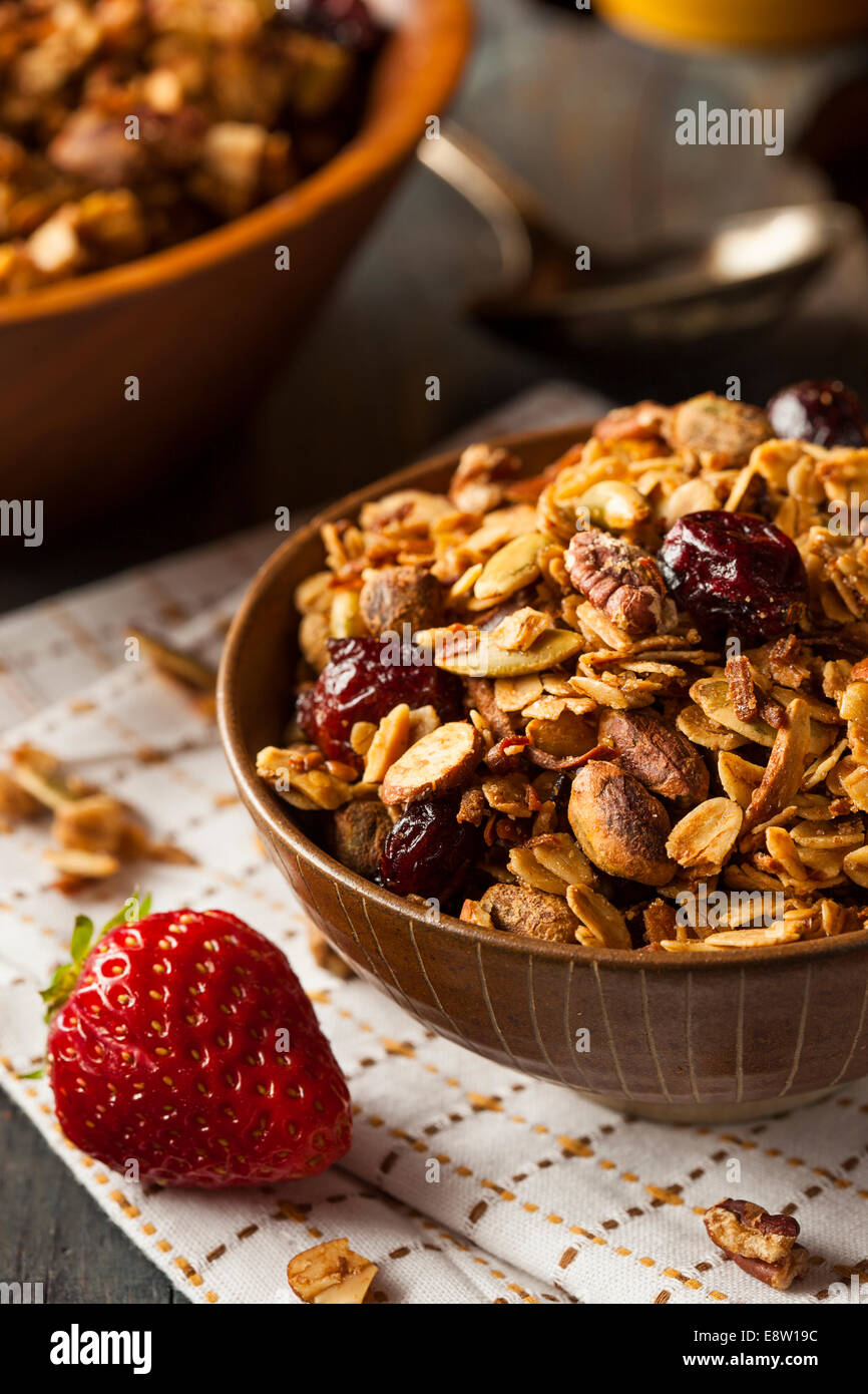 Healthy Homemade Granola with Nuts and Dried Cranberries Stock Photo