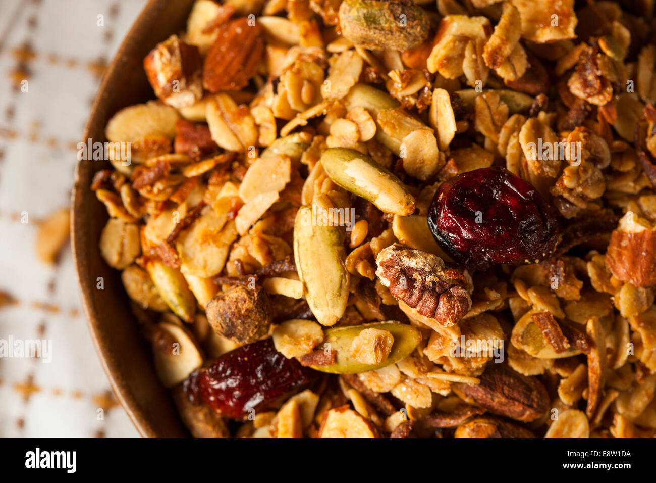 Healthy Homemade Granola with Nuts and Dried Cranberries Stock Photo