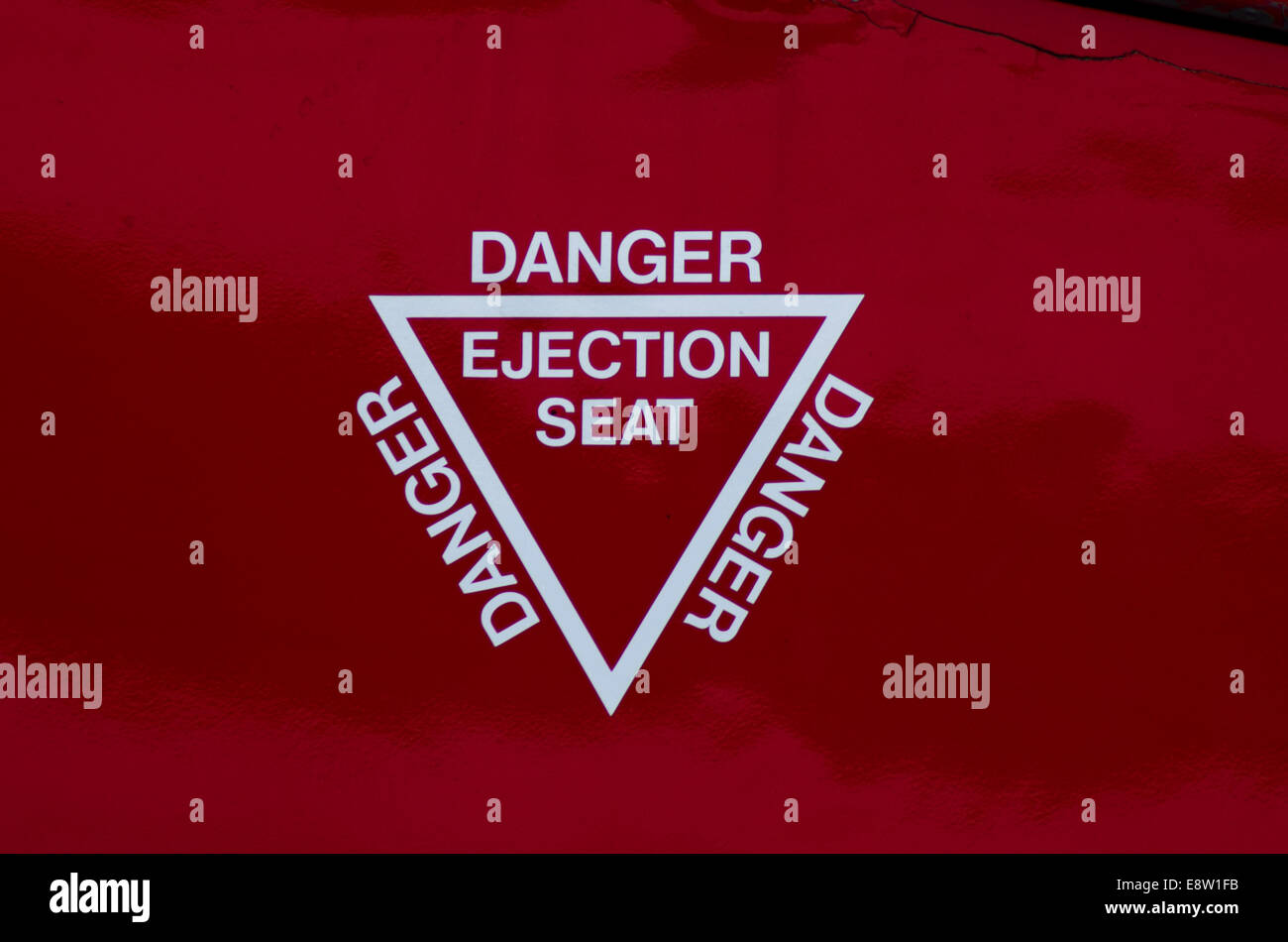 Danger Ejection Seat! Shot on the side of the fuselage of a Red Arrow plane Stock Photo