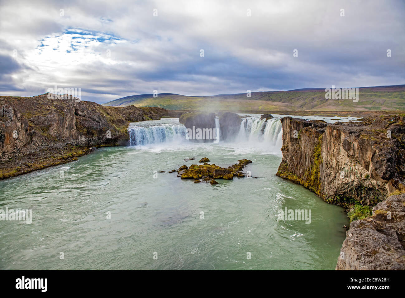 Godafoss falls in Icelandic landscape near Akureyri in Iceland. Stock Photo