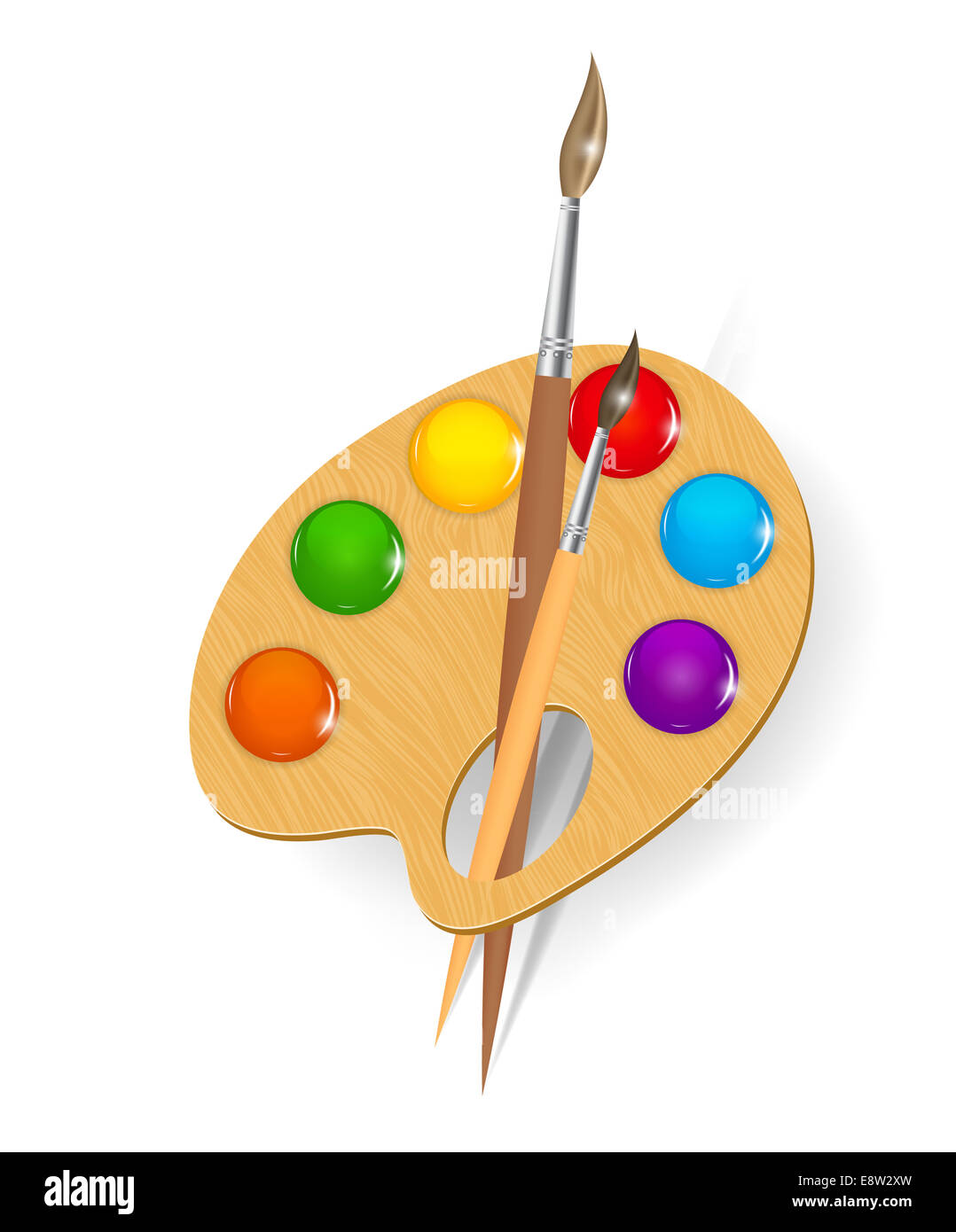 Wooden art palette with paints and brushe. EPS10 Stock Photo